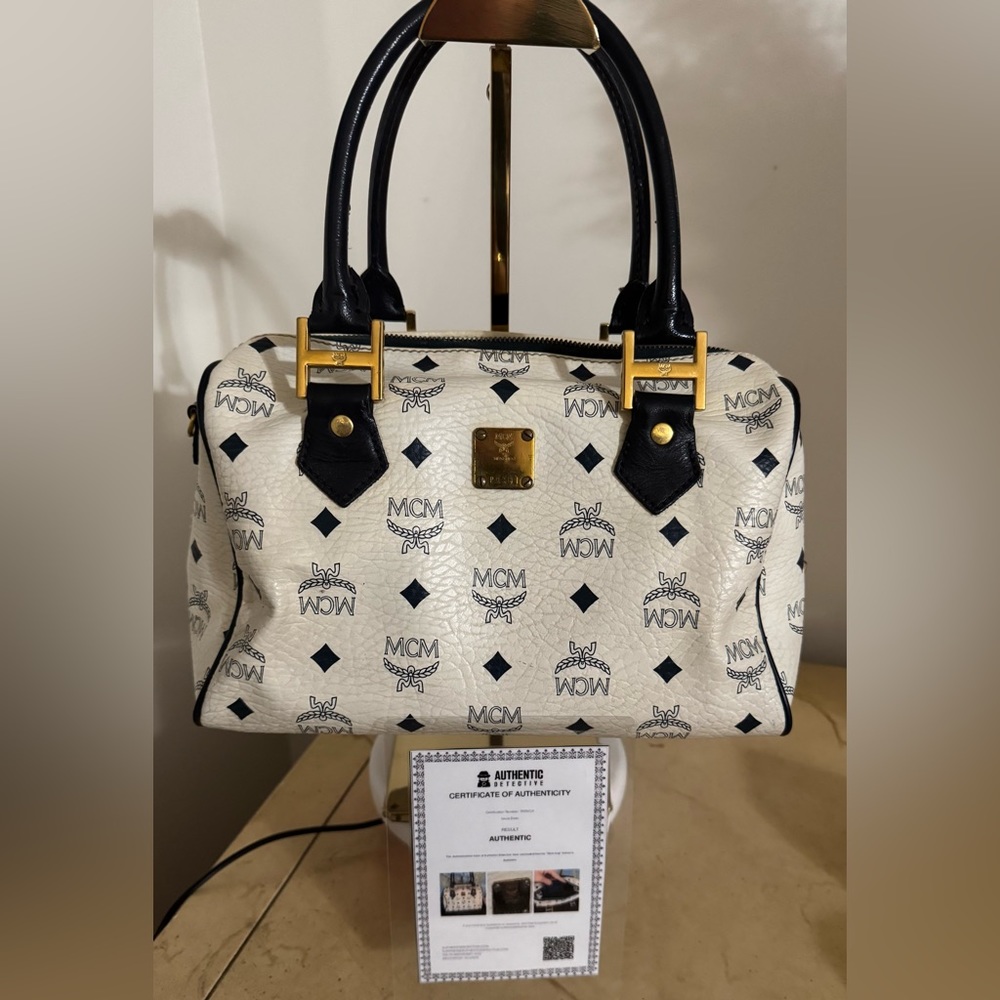 MCM VINTAGE VISETOS BOSTON CROSSBODY SATCHEL MONOGRAM P9381 W/CROSSBODY STRAP - Picture 1 of 17